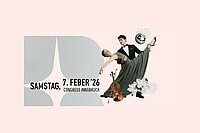 Das Plakat des Balls der Tiroler Wirtschaft mit Logo, Datum und einem Tanzpaar