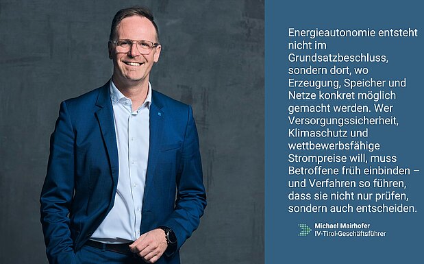 Foto und Textkachel mit einem Ausschnitt des Kommentars von Michael Mairhofer