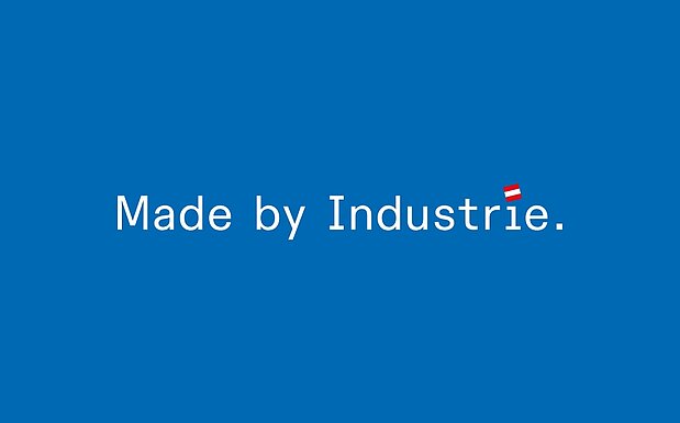 Das Made by Industrie Logo auf blauem Hintergrund