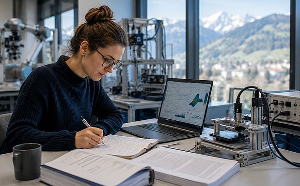 Junge Doktorandin arbeitet and ihrer Doktorarbeit