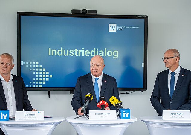 Industriedialog mit Bundeskanzler Stocker, LH Anton Mattle und IV-Tirol-Präsident Max Kloger